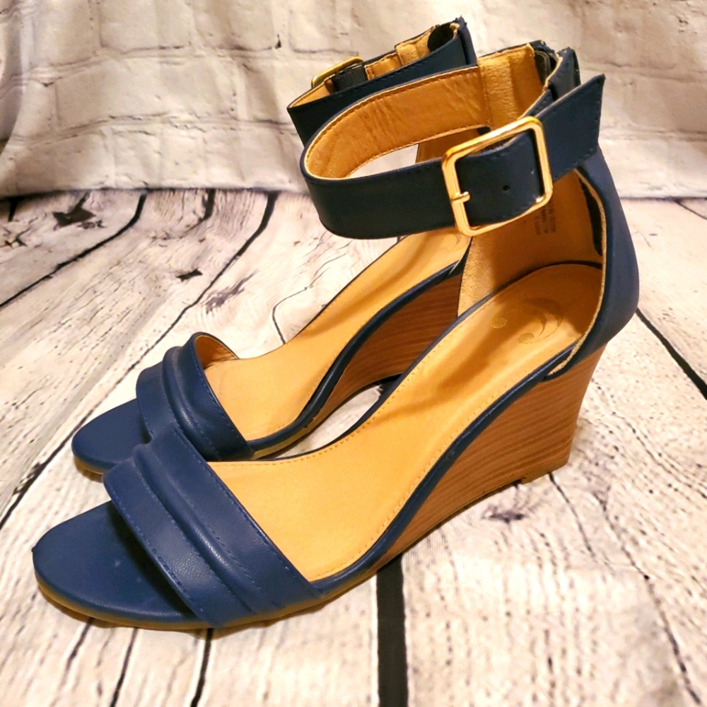 Charming Charlie faux-leather zipper wedge sandals